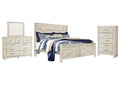 Bellaby King Crossbuck Panel Bed with Mirrored Dresser and Chest