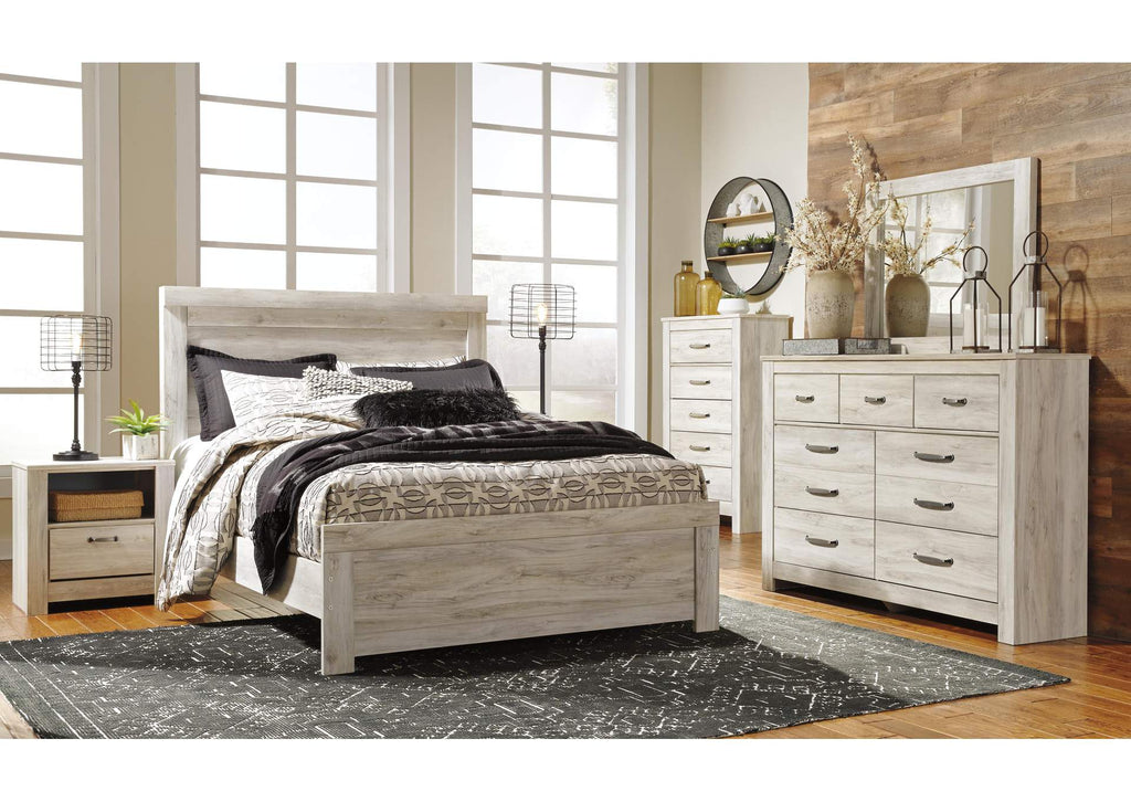 Bellaby Queen Panel Bed with Mirrored Dresser, Chest and 2 Nightstands