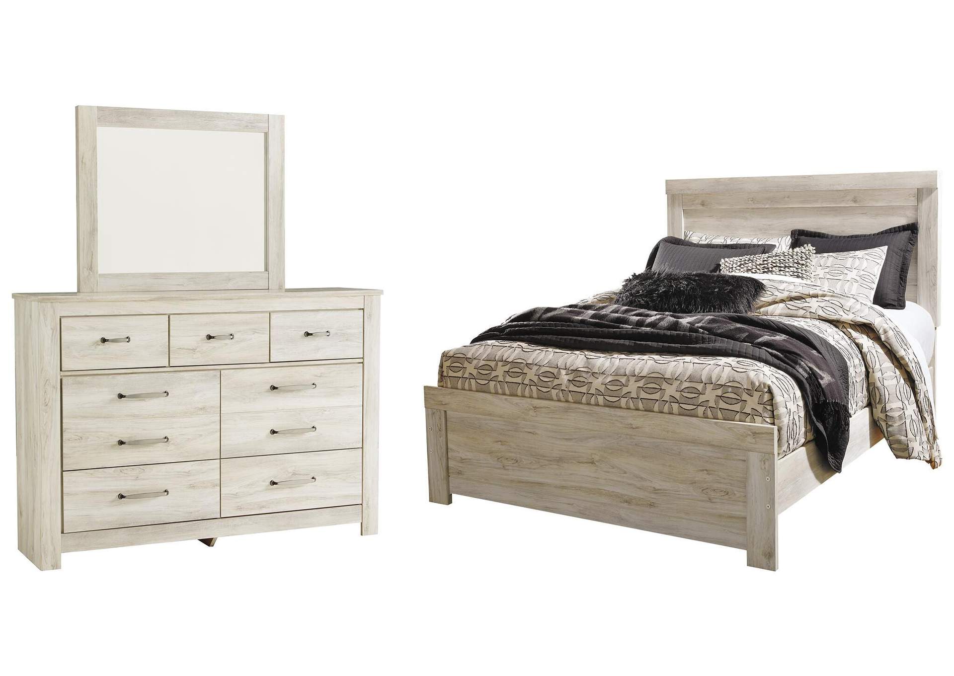 Bellaby Queen Panel Bed with Mirrored Dresser