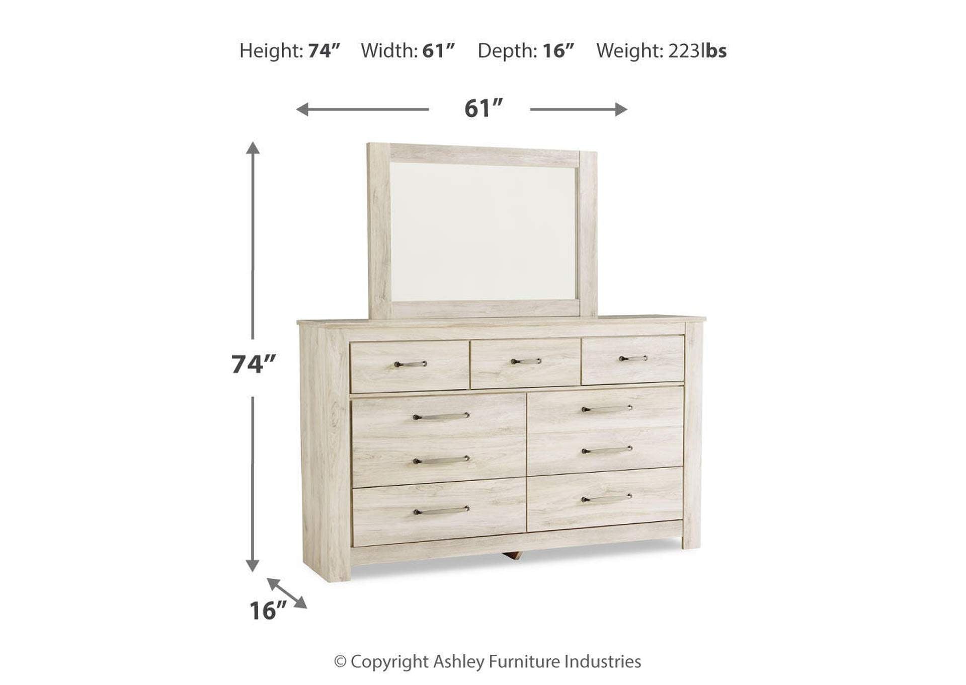 Bellaby King Platform Bed with 2 Storage Drawers with Mirrored Dresser and Nightstand dimensions