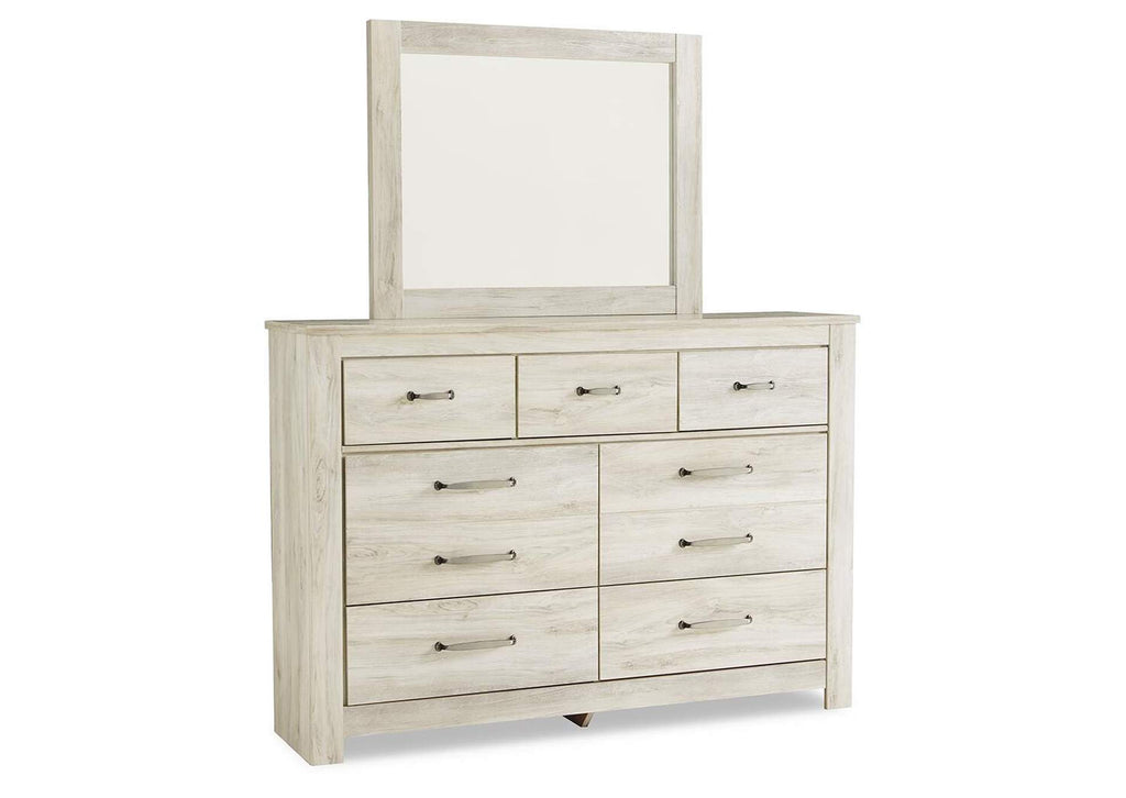 Bellaby Queen Platform Bed with 2 Storage Drawers with Mirrored Dresser and Nightstand