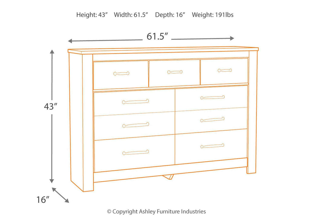 Bellaby Queen Crossbuck Panel Bed with Dresser dimensions