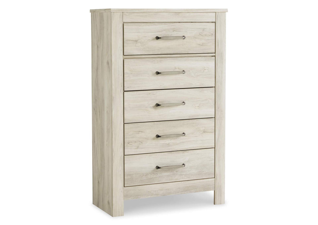 Bellaby King Crossbuck Panel Bed with Mirrored Dresser, Chest and 2 Nightstands