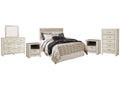 Bellaby Queen Panel Headboard Bed with Mirrored Dresser, Chest and 2 Nightstands