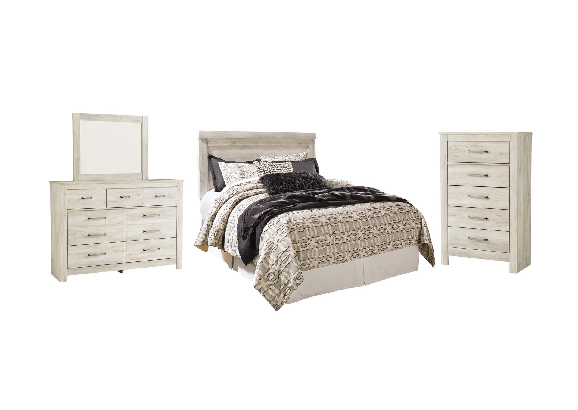 Bellaby Queen Panel Headboard Bed with Mirrored Dresser and Chest