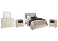 Bellaby Queen Panel Headboard Bed with Mirrored Dresser and 2 Nightstands