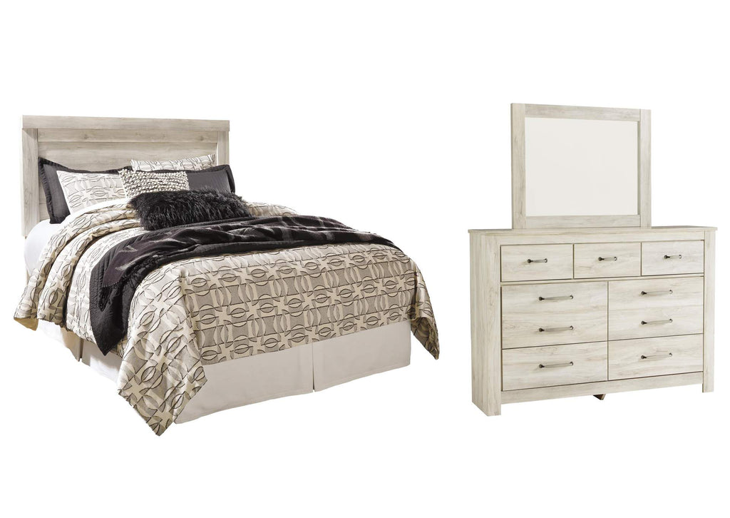 Bellaby Queen Panel Headboard Bed with Mirrored Dresser