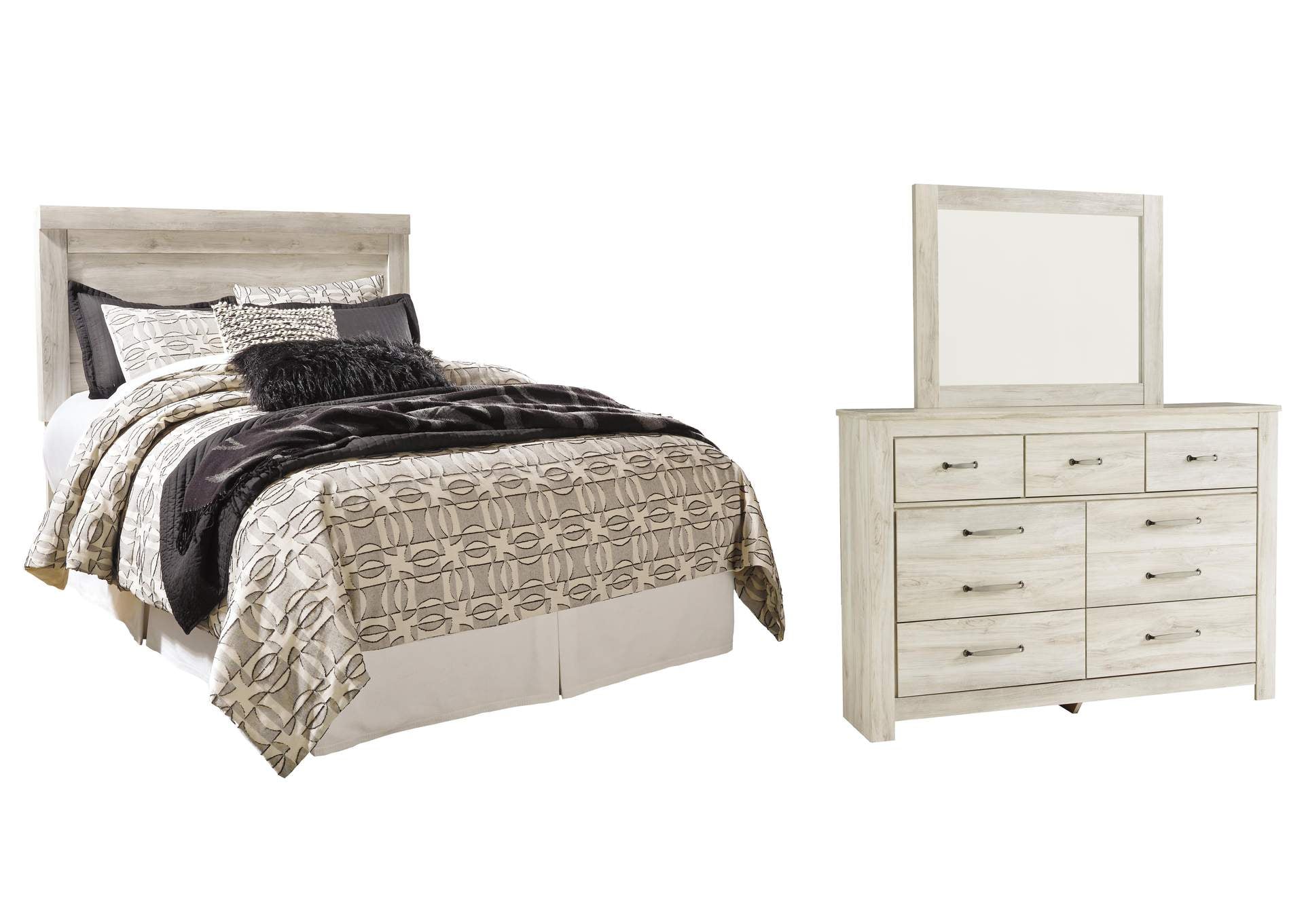 Bellaby Queen Panel Headboard Bed with Mirrored Dresser