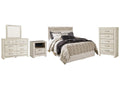 Bellaby Queen Panel Headboard Bed with Mirrored Dresser, Chest and Nightstand