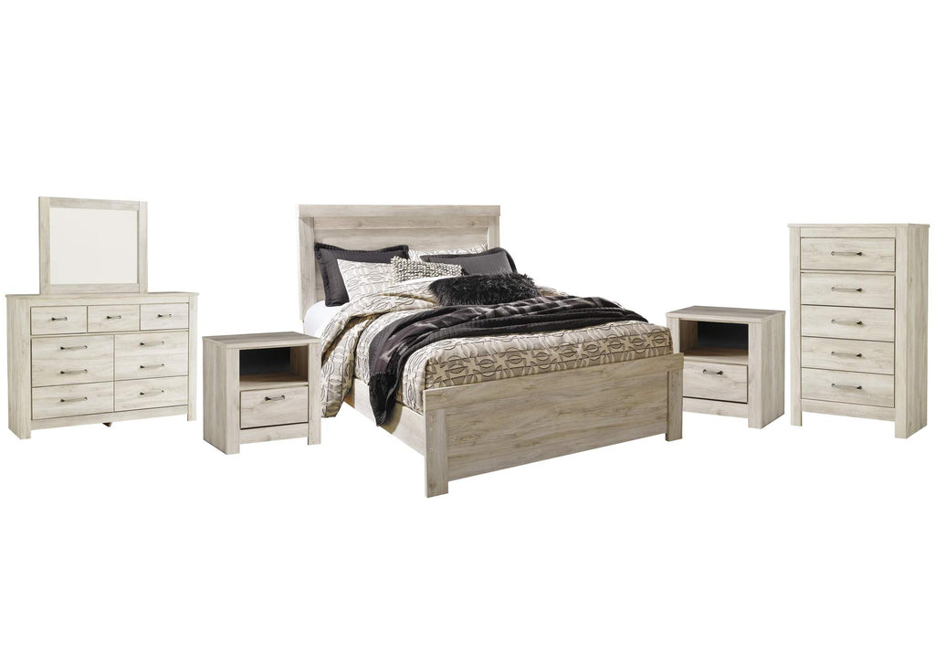 Bellaby Queen Panel Bed with Mirrored Dresser, Chest and 2 Nightstands
