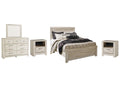 Bellaby Queen Panel Bed with Mirrored Dresser and 2 Nightstands