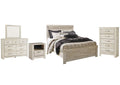 Bellaby Queen Panel Bed with Mirrored Dresser, Chest and Nightstand