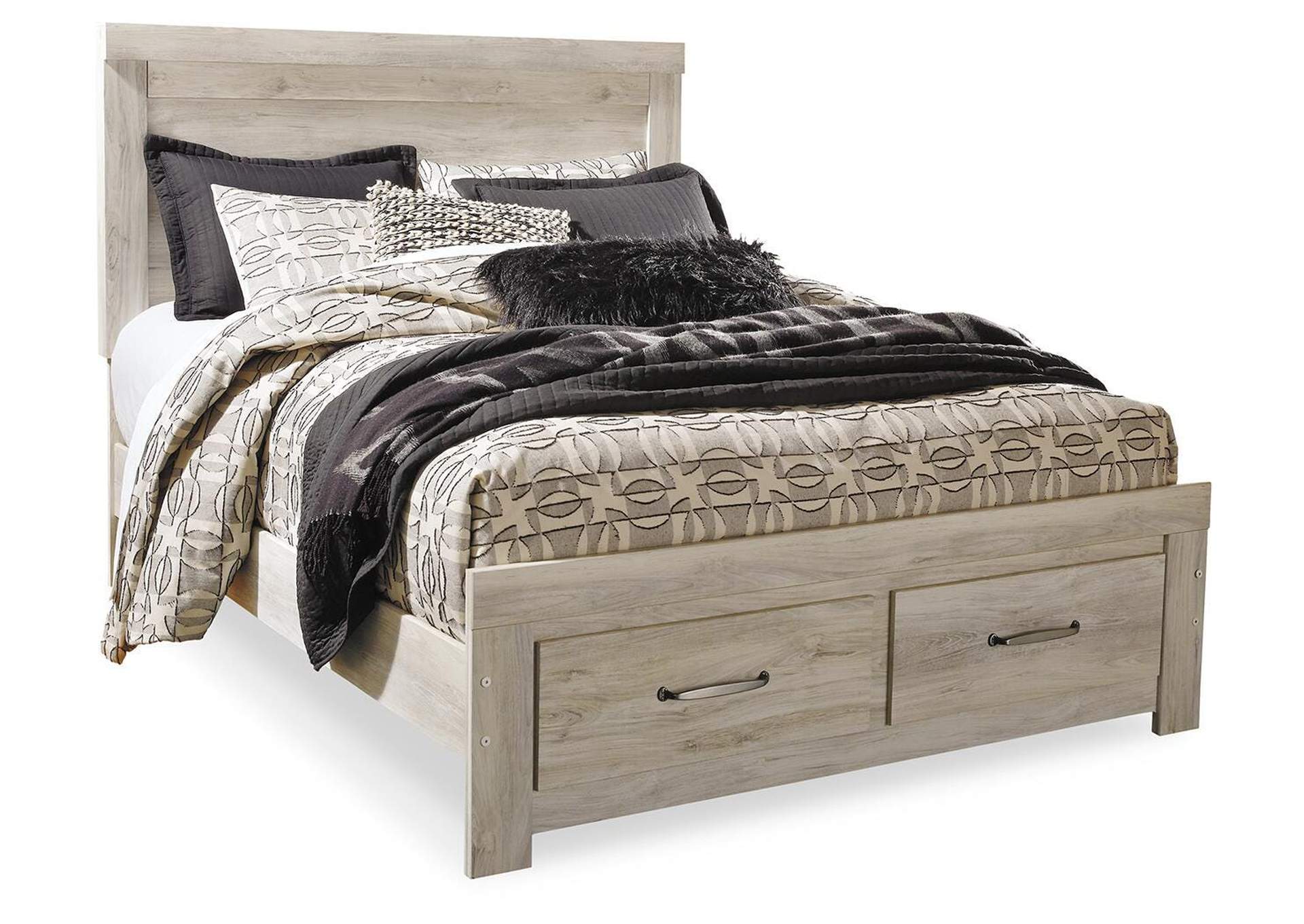 Bellaby Queen Platform Bed with 2 Storage Drawers with Mirrored Dresser and Nightstand