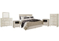Bellaby King Panel Headboard Bed with Mirrored Dresser, Chest and 2 Nightstands