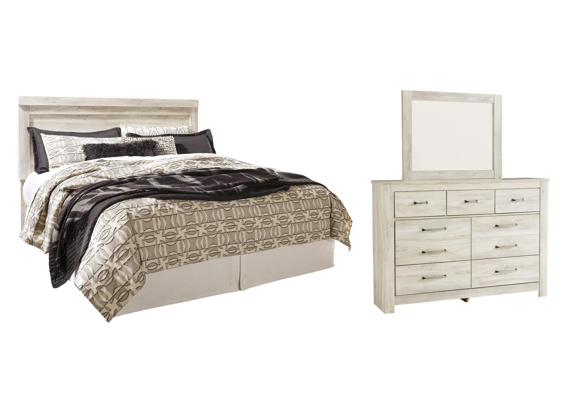 Bellaby King Panel Headboard Bed with Mirrored Dresser
