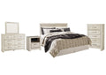 Bellaby King Panel Headboard Bed with Mirrored Dresser, Chest and Nightstand