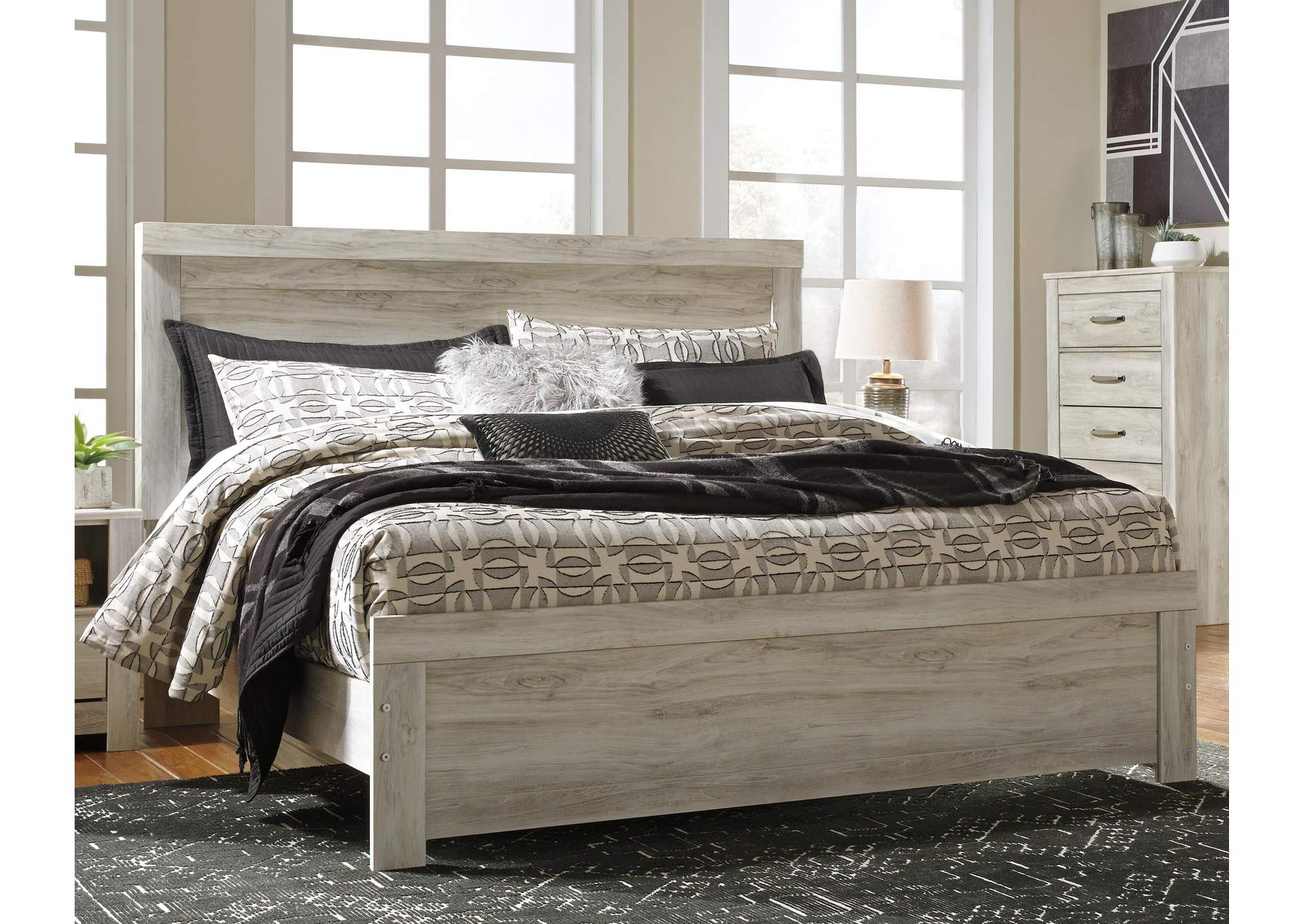 Bellaby King Panel Bed with Mirrored Dresser room view