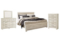 Bellaby King Panel Bed with Mirrored Dresser and Chest