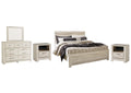 Bellaby King Panel Bed with Mirrored Dresser and 2 Nightstands