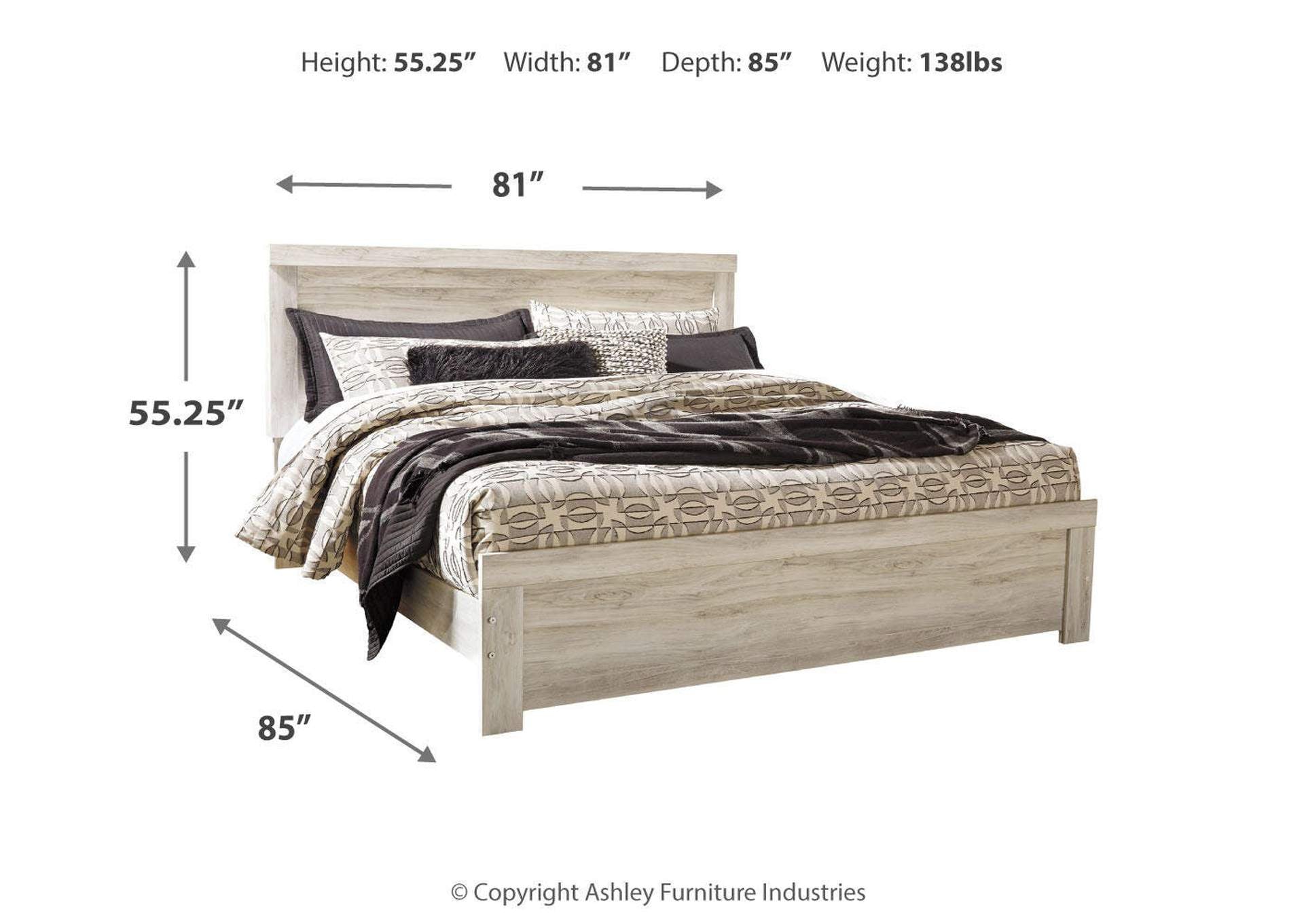 Bellaby King Panel Bed with Mirrored Dresser dimensions