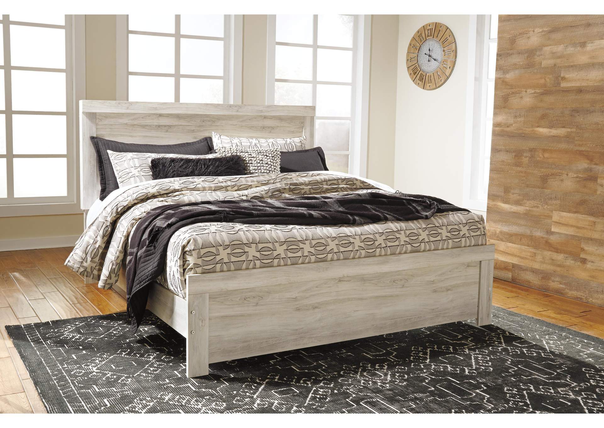 Bellaby King Panel Bed with Mirrored Dresser and Chest