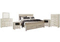 Bellaby King Platform Bed with 2 Storage Drawers with Mirrored Dresser, Chest and 2 Nightstands