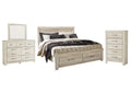Bellaby King Platform Bed with 2 Storage Drawers with Mirrored Dresser and Chest
