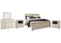 Bellaby King Platform Bed with 2 Storage Drawers with Mirrored Dresser and 2 Nightstands