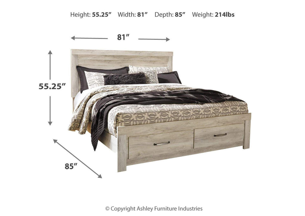 Bellaby King Platform Bed with 2 Storage Drawers with Mirrored Dresser and Nightstand dimensions