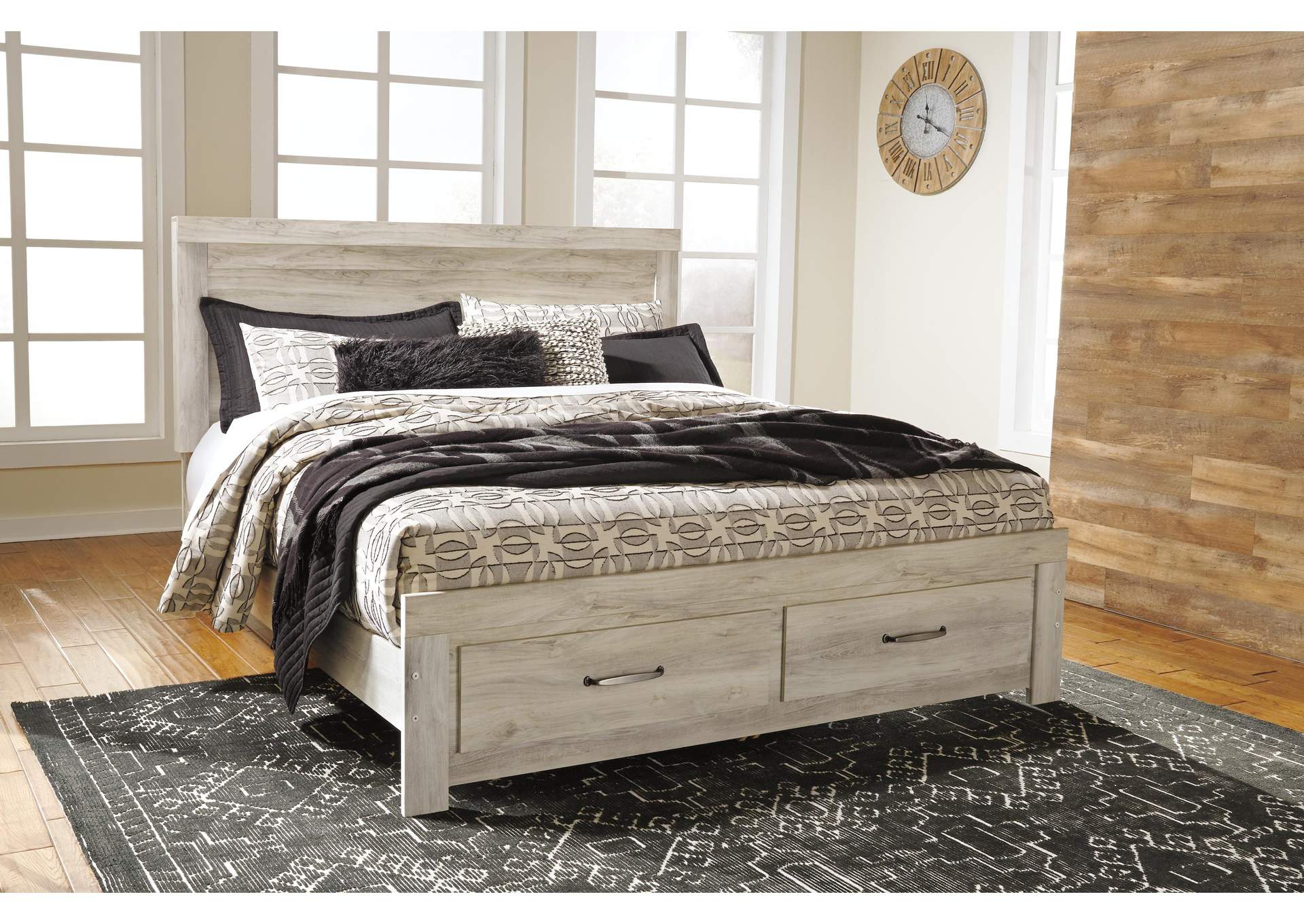 Bellaby King Platform Bed with 2 Storage Drawers with Mirrored Dresser and 2 Nightstands