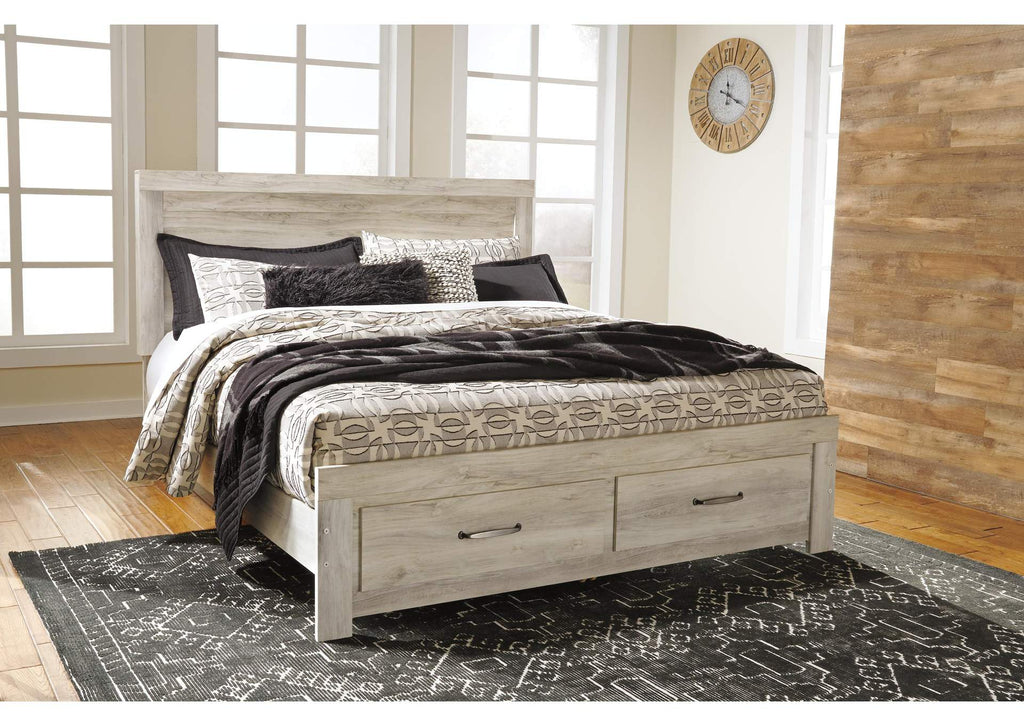 Bellaby King Platform Bed with 2 Storage Drawers with Mirrored Dresser
