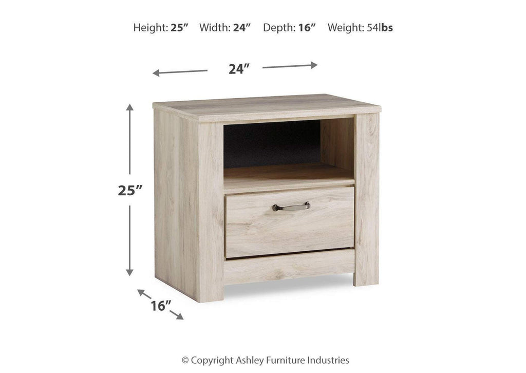 Bellaby Queen Platform Bed with 2 Storage Drawers with Mirrored Dresser and Nightstand dimensions