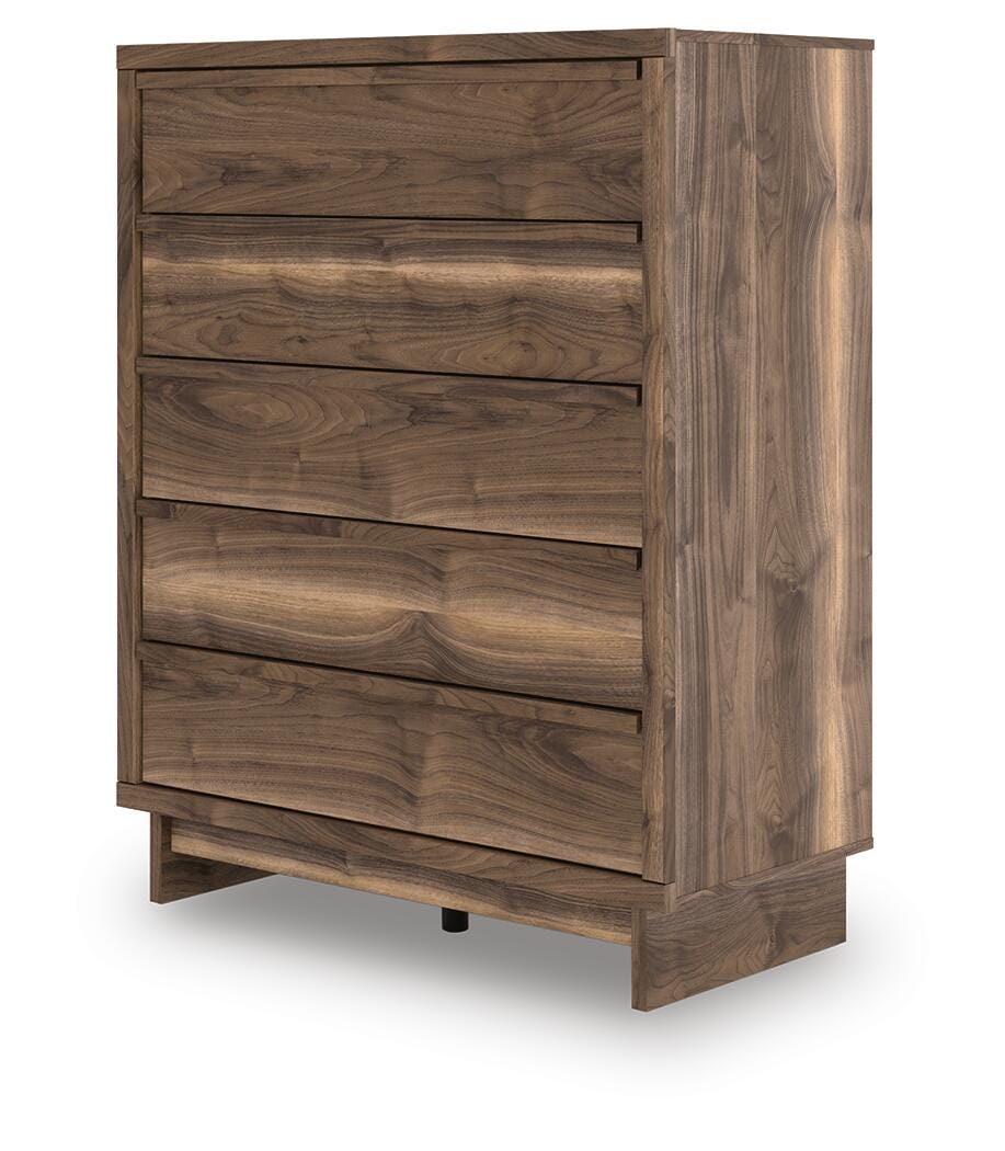 Chirason Wide Chest of Drawers in Brown, angle view
