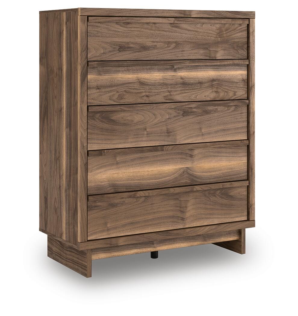 Chirason Wide Chest of Drawers in Brown, angle view