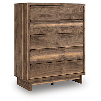 Chirason Wide Chest of Drawers in Brown, angle view