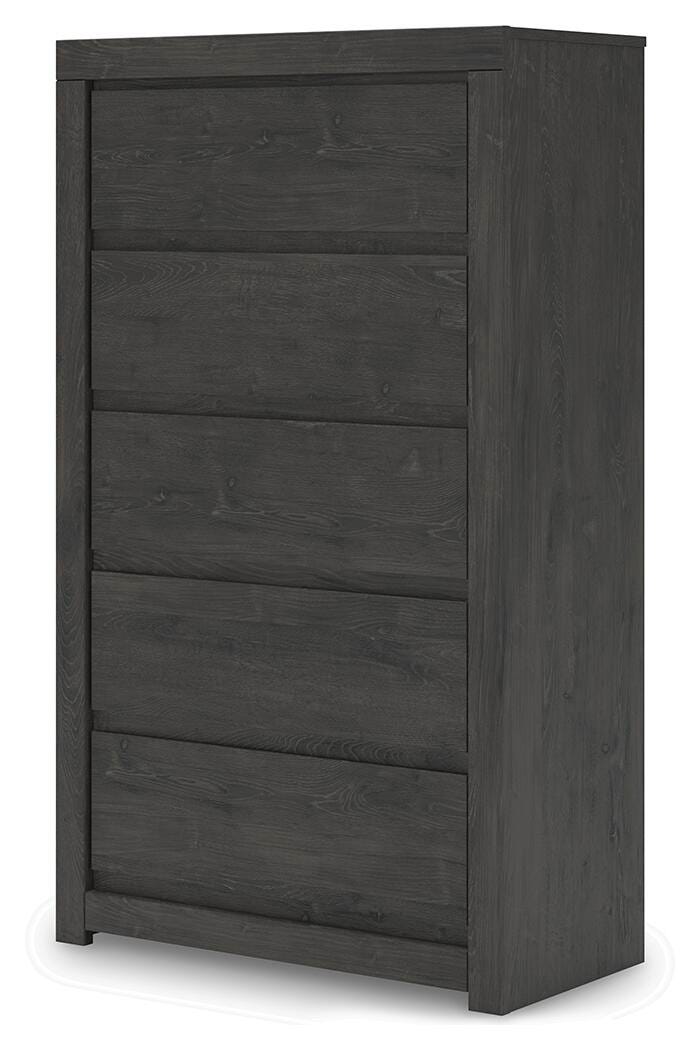 Fraluna Chest of Drawers in Charcoal, angle view