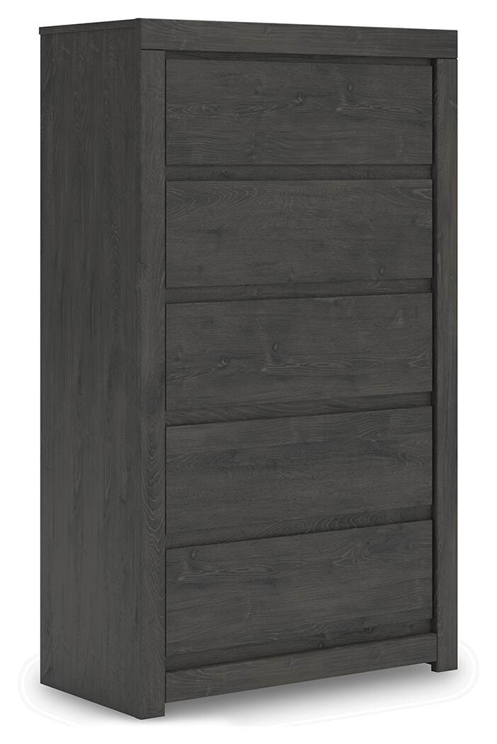 Fraluna Chest of Drawers in Charcoal, angle view
