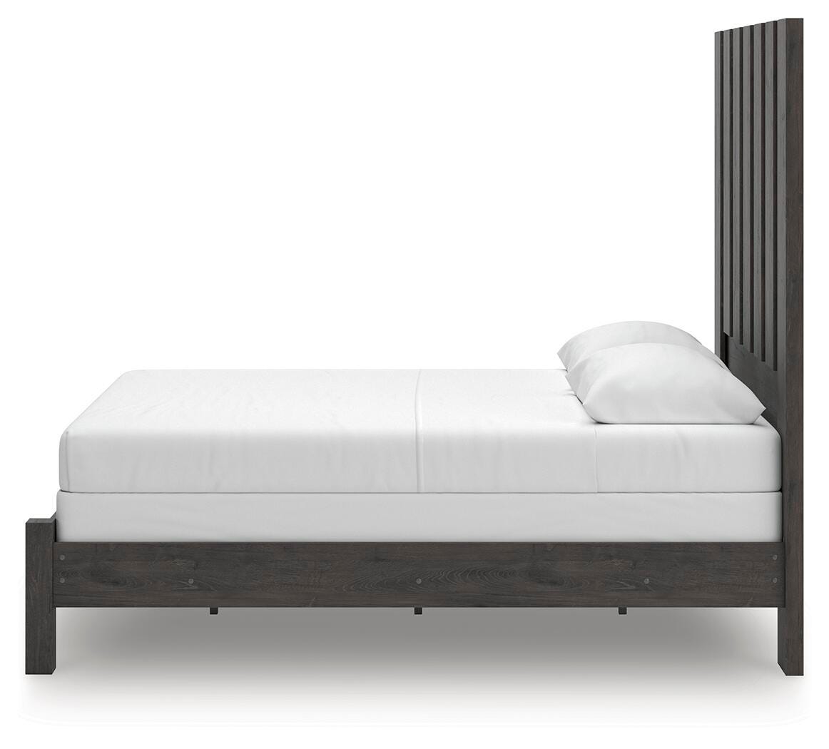 Fraluna Queen Panel Bed in Charcoal, alternate side view