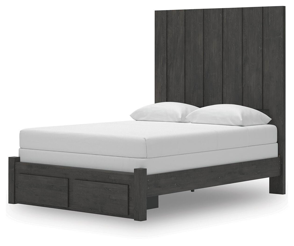 Fraluna Queen Panel Storage Bed in Charcoal, angle view