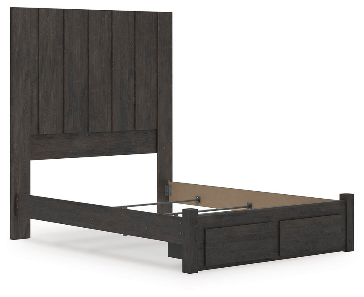 Fraluna Queen Panel Storage Bed in Charcoal, angle view