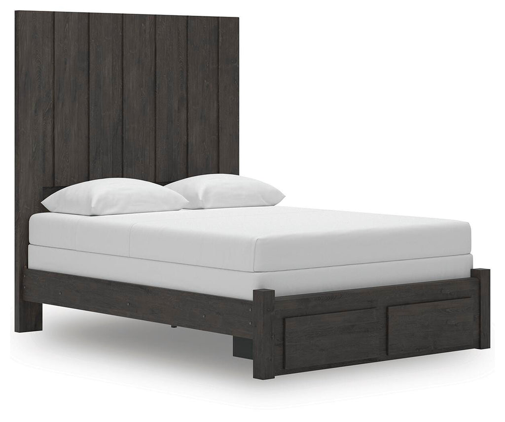 Fraluna Queen Panel Storage Bed in Charcoal, angle view