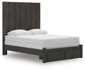 Fraluna Queen Panel Storage Bed in Charcoal, angle view