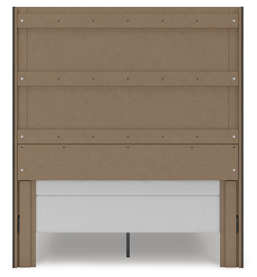 Fraluna Queen Panel Storage Bed in Charcoal, back view