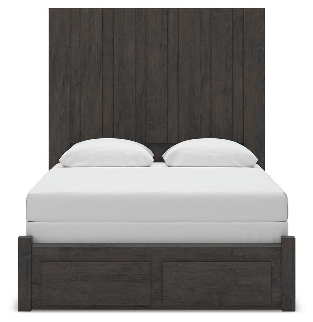 Fraluna Queen Panel Storage Bed in Charcoal, front view