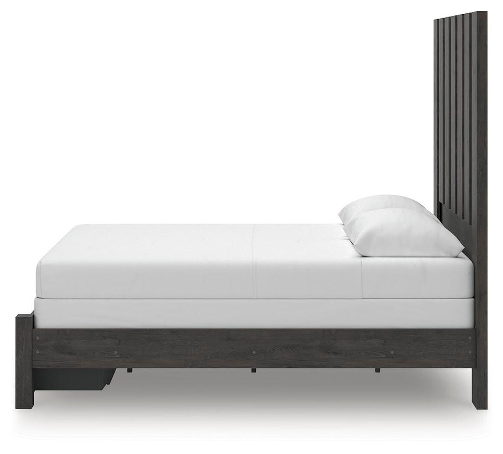 Fraluna Queen Panel Storage Bed in Charcoal, alternate side view