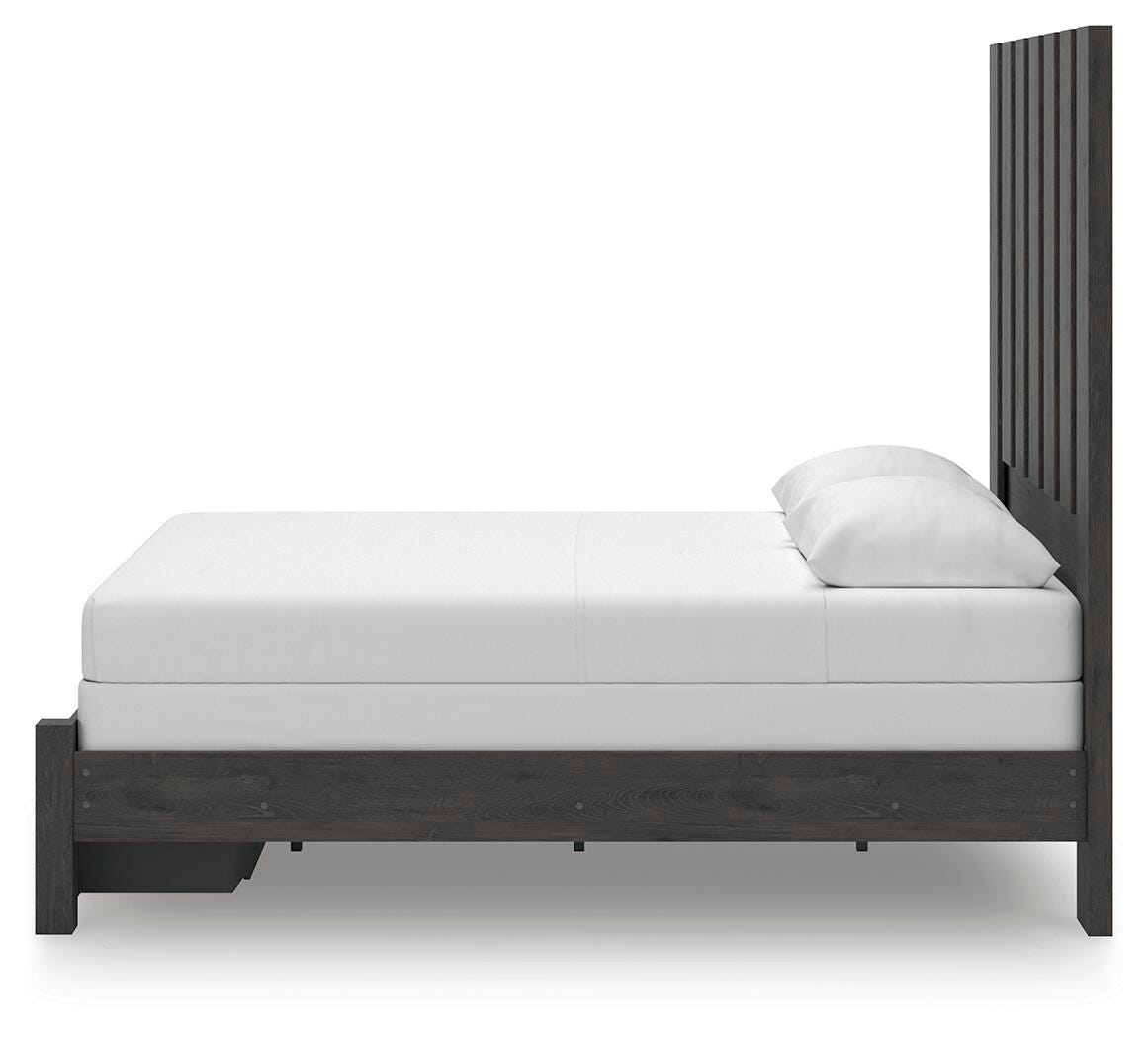 Fraluna Queen Panel Storage Bed in Charcoal, alternate side view