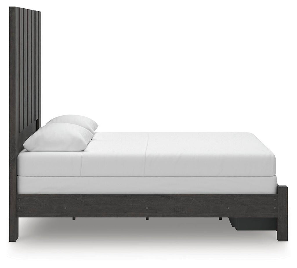 Fraluna Queen Panel Storage Bed in Charcoal, side view