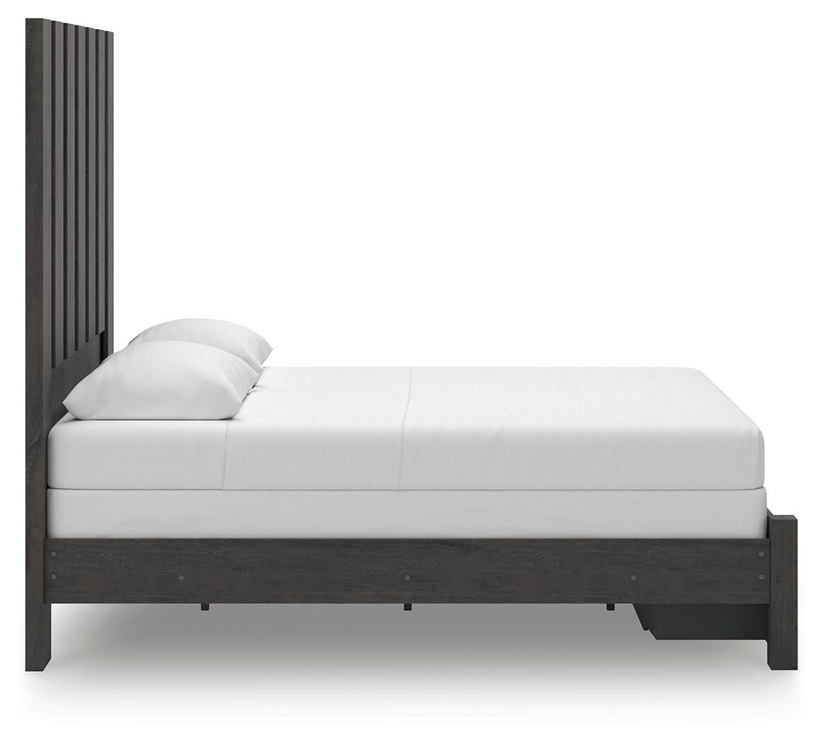 Fraluna Queen Panel Storage Bed in Charcoal, side view