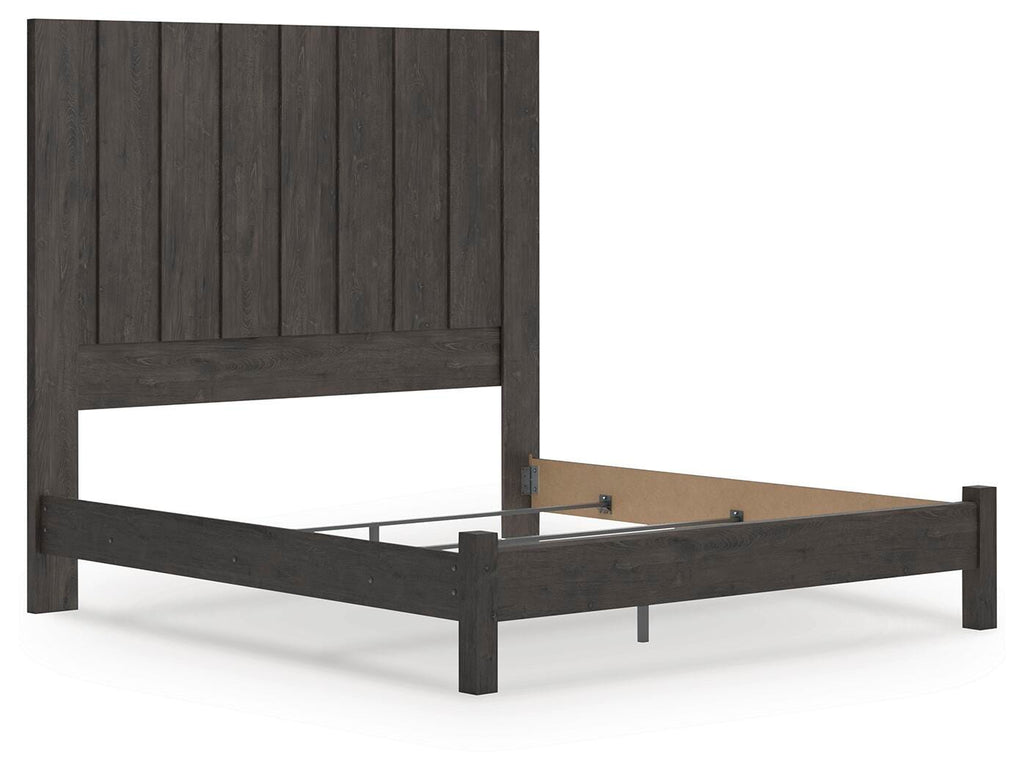 Fraluna King Panel Bed in Charcoal, angle view