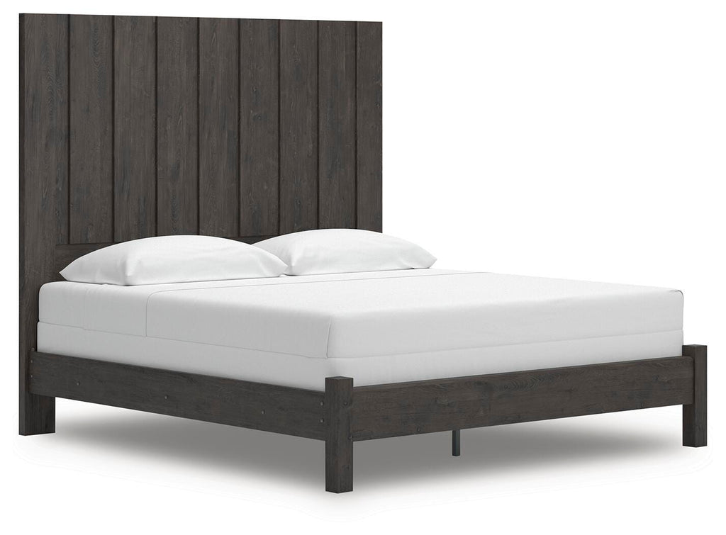 Fraluna King Panel Bed in Charcoal, angle view